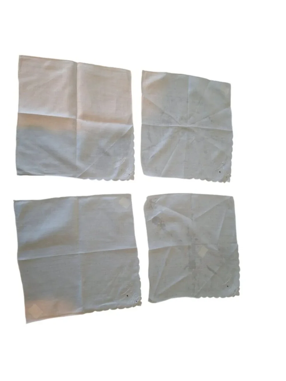 Vintage Portugal Hand Embroidered Linen Napkins Scalloped Cottagecore Set